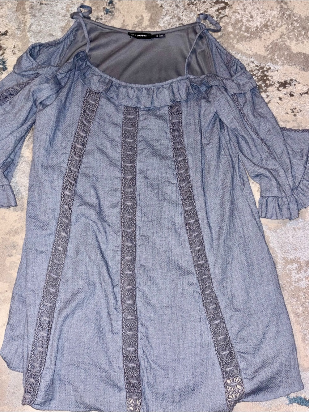 Blu Pepper Dusty Blue Textured Cold-Shoulder Dress